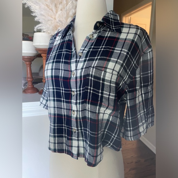 Garage plaid cropped oversized button down shirt XS - Picture 4 of 8